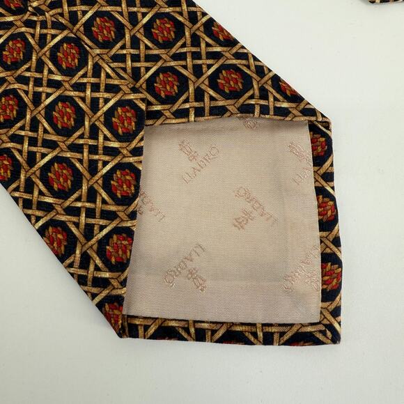 Lladro Silk Tie Made In Spain Geometric Lattice Print Designer Luxury Vintage - Picture 6 of 7